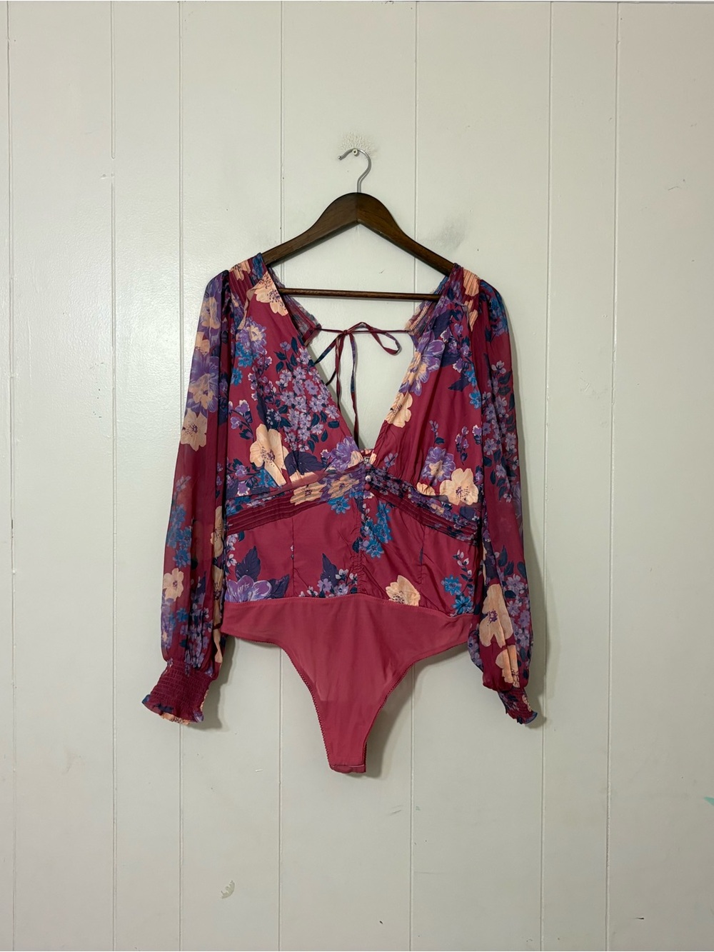 Free People Intimately FP Wonderlost Bodysuit XL Floral Sheer Boho Romantic Top - Picture 2 of 12